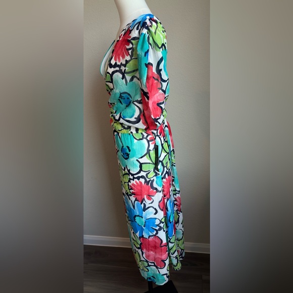 MAGGY LONDON White Floral Print V-Neck Stretch Waist A-Line Midi Dress 24W. New - Picture 7 of 12